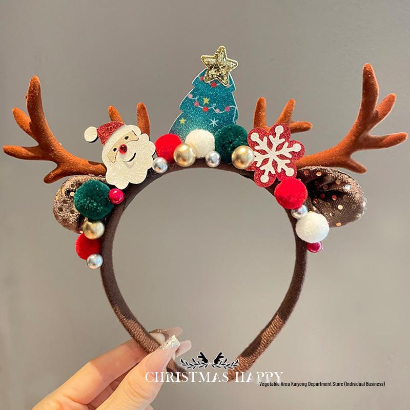 Mori Style Reindeer Antler Headband & Clips - Festive Red Hair Accessories for Women and Children