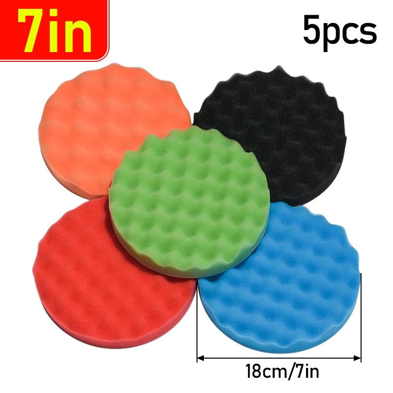 5Pcs 5"6" 7" 150/180mm Buffing Polishing Sponge Pads Kit Car Polisher Soft Wave Foam Waffle Pad Car Wash Cleaning Detailing Tool