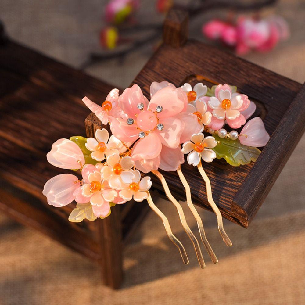 Pearl Ancient Hair Stick Tassel Hanfu Headwear Elegant Flower Hair Comb  Women