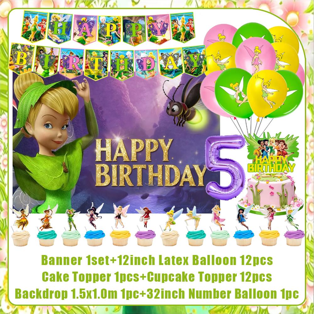 Peter Pan Tinker Bell Birthday Party Decoration Cake Topper Balloon Princess Forest Elf Background Banner Boy Girl Gifts