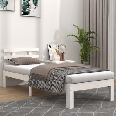Vidaxl Bed Frame, White, Solid Pine Wood, 100 X 200 Cm