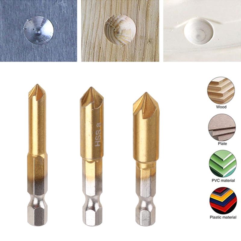 3 Pcs 5 Flutes HSS Industrial Countersink Drill Bit Set Quick Change Bit 1/4 in Hex Shank Chamfer Chamfering Cutter tool