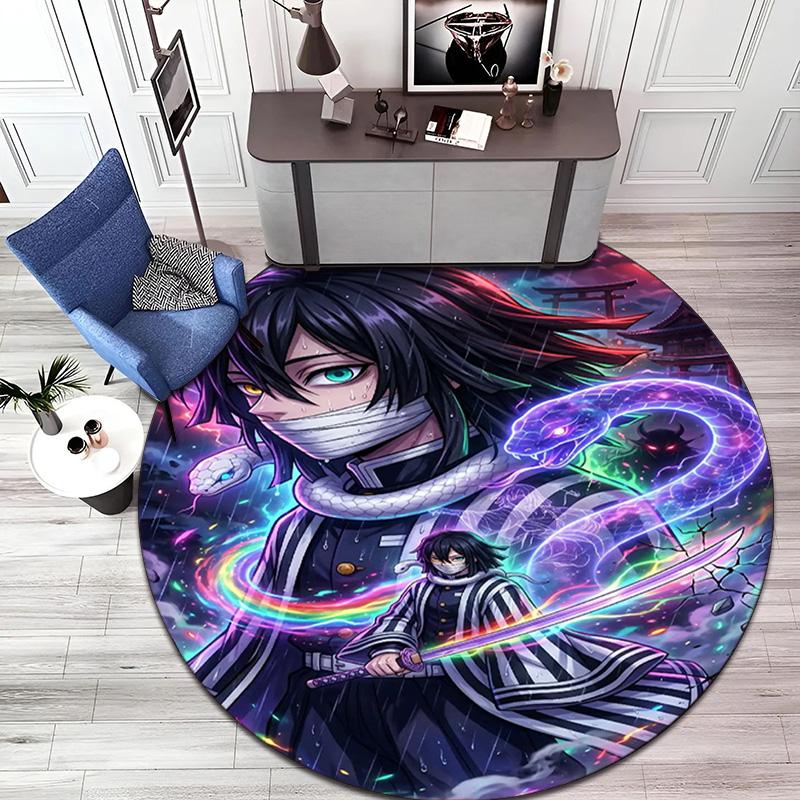 Classic Japanese-style Cartoon Demon Slayer Round Rug, Home Soft Decorative Anti-slip Yoga Mat and Chair Mat, Outdoor Floor Mat Carpet K27