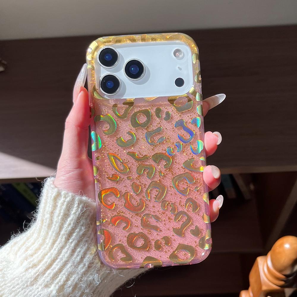 leopard Print Glitter Phone Case for iPhone 17 16 15 14 Pro Max 13 Cases Shockproof Soft Silicone Back Cover