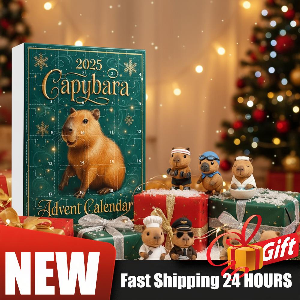 Capybara 24 Days Christmas Countdown Calendar with 24 2D Flat Capybara Ornaments Advent Calendar for Christmas Tree Home Decor