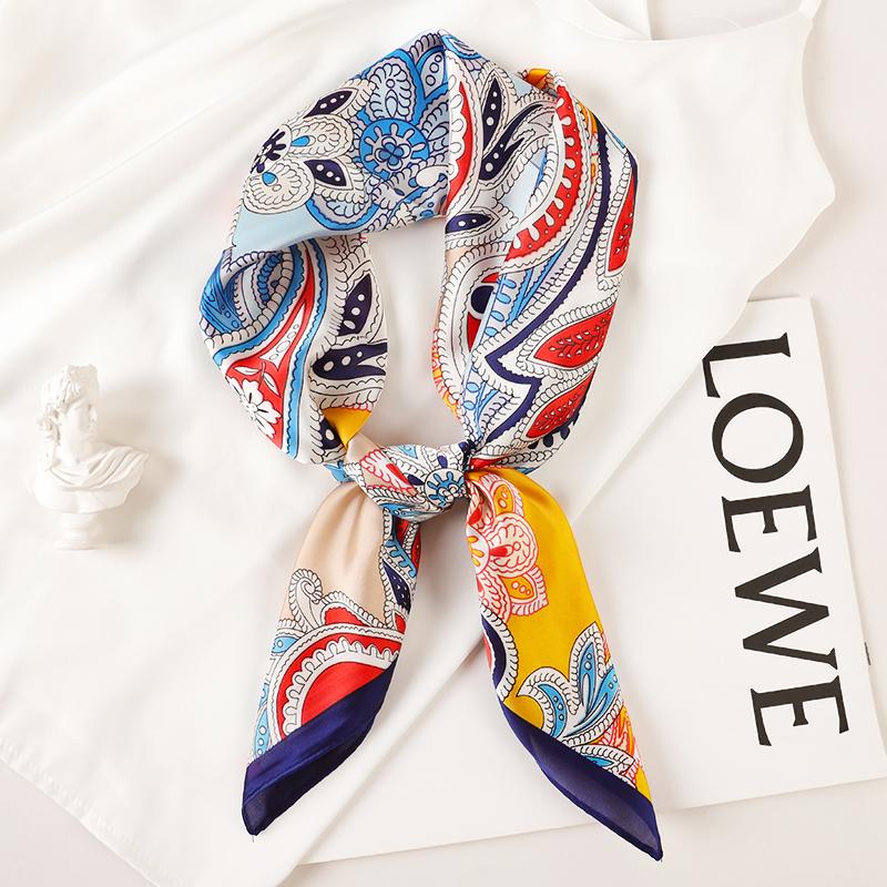 Luxury Brand Silk Square Scarf Women Cat Neck Hair Tie Band Beach Hijab Kerchief Head Headbands Bandana Female Foulard 70cm