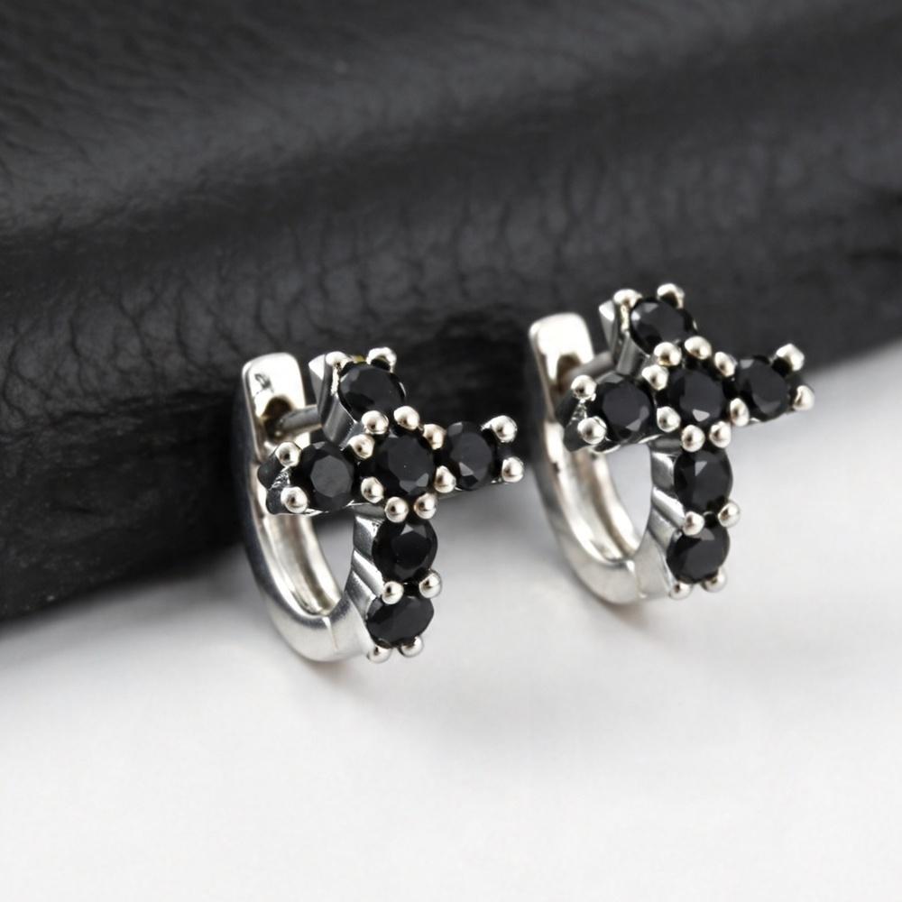 Hip Hop Cross Huggies Hoop Earring for Men Women,Blue Crystal Zircon Metal Hoop Earrings,Trendy Party Jewelry Gift for Dad Son