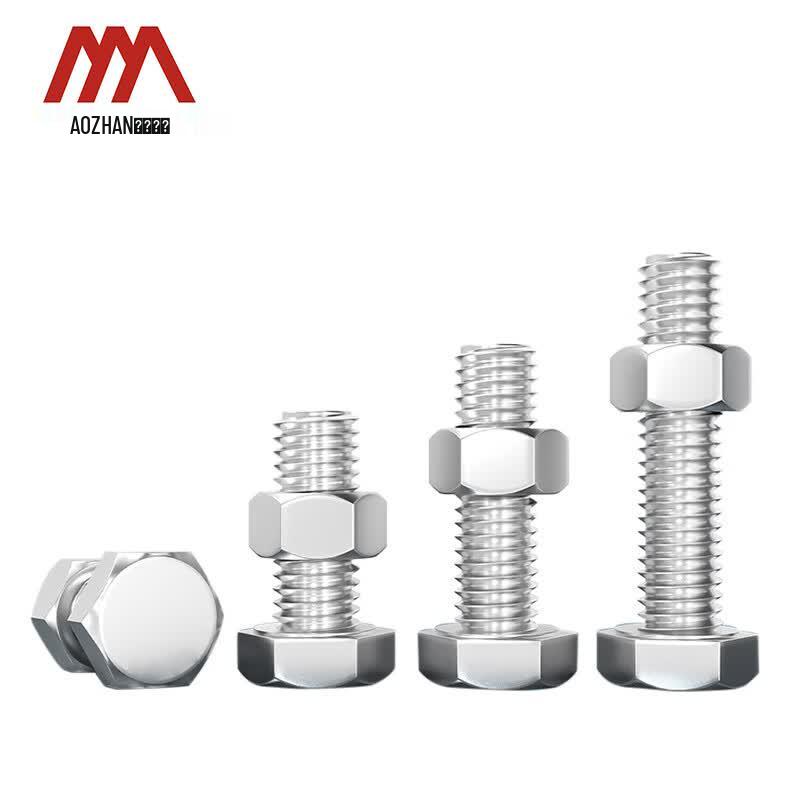 Aozhan 304 Stainless Steel Full Thread Hex Bolt & Nut Set (GB5783)