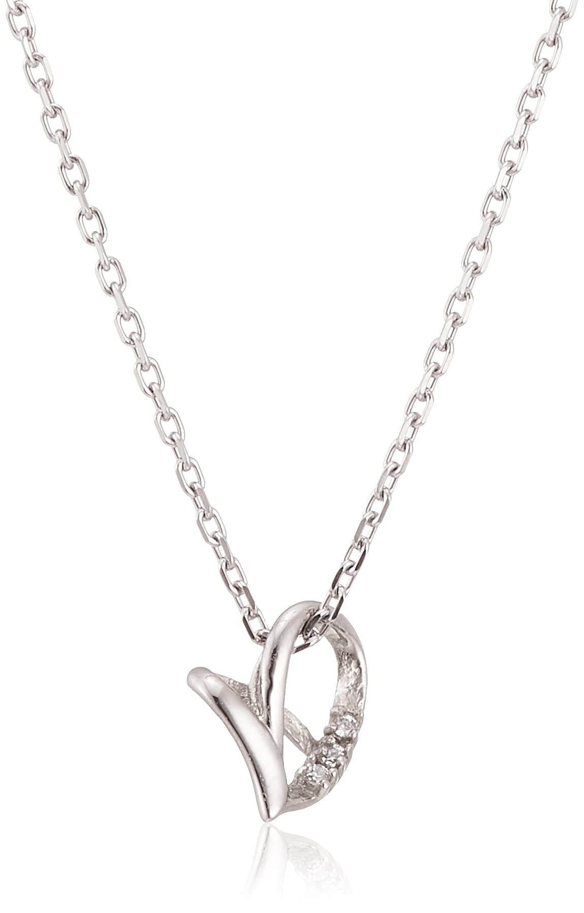 [La Amore Eterno] Necklace, Stainless Steel Accessory, White Zirconia Heart, Silver, with Slider Chain, Curb Chain