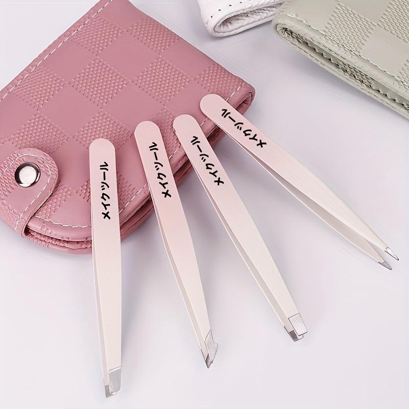 4pcs Stainless Steel Tweezers for Hair Removal Precision Eyebrow And Facial Hair Tweezers Kit with Mirror Tweezers Set