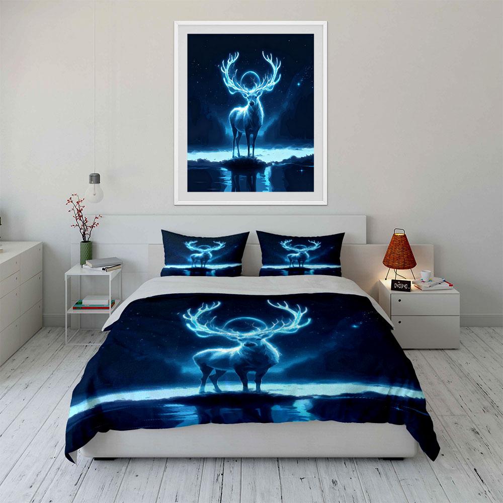 Glowing Deer Three-Piece Set Soft Comfortable Duvet Cover Bedding Set Included 1*Duvet Cover & 2*Pillowcases, Gift