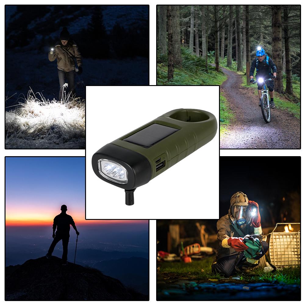 Emergency Hand Crank Dynamo Rechargeable Solar Flashlight Power Bank LED Flashlight For Fishing Boating Hiking