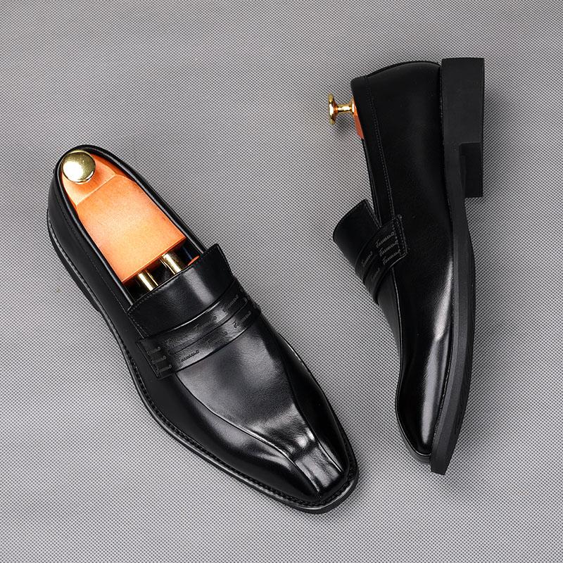 Fashion Britain Fashion Men's Brown Black Penny Loafter Leather Oxford Flats Casual Shoes Male Homecoming Wedding Dress Footwear