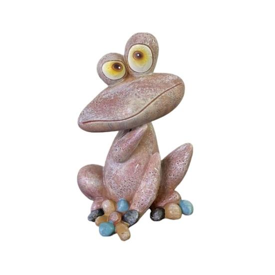 Garden Frog Statue Cartoon Frog Figurine Waterproof Resin A