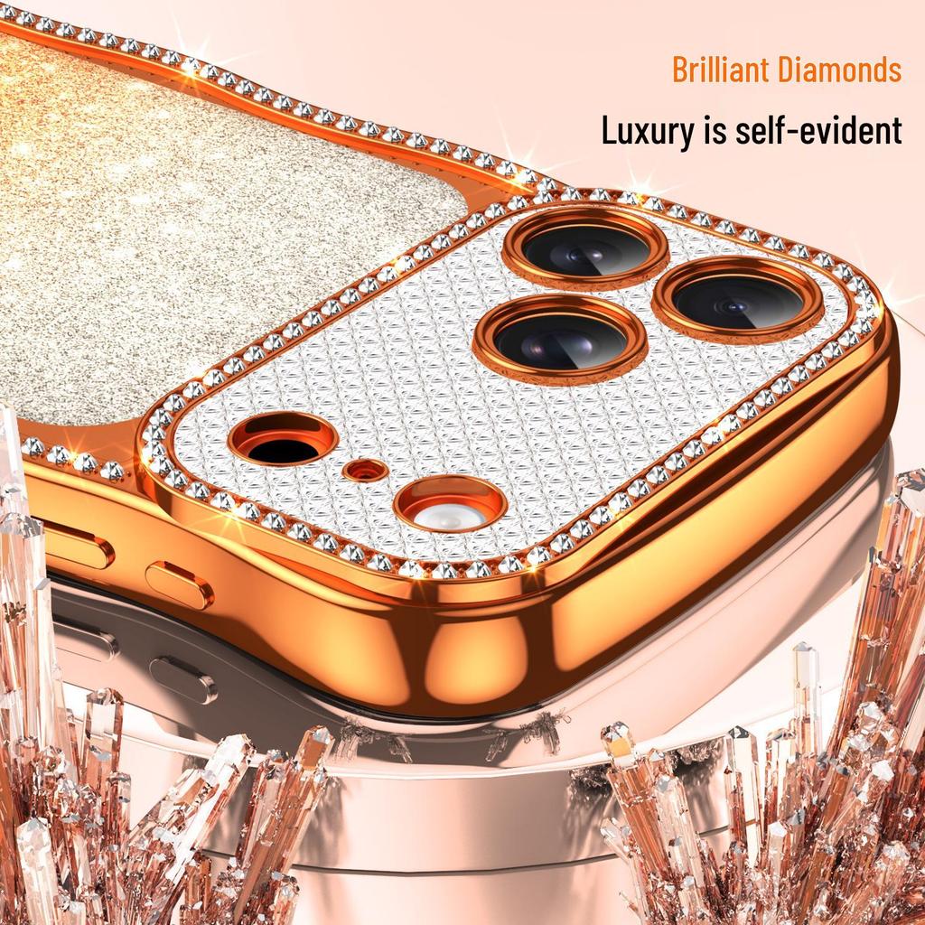 Apple 17 Pro Max Glitter Wave Gradient Case for iPhone 16: Rhinestone Protective Cover, High-End Feel, Compatible with iPhone 15.