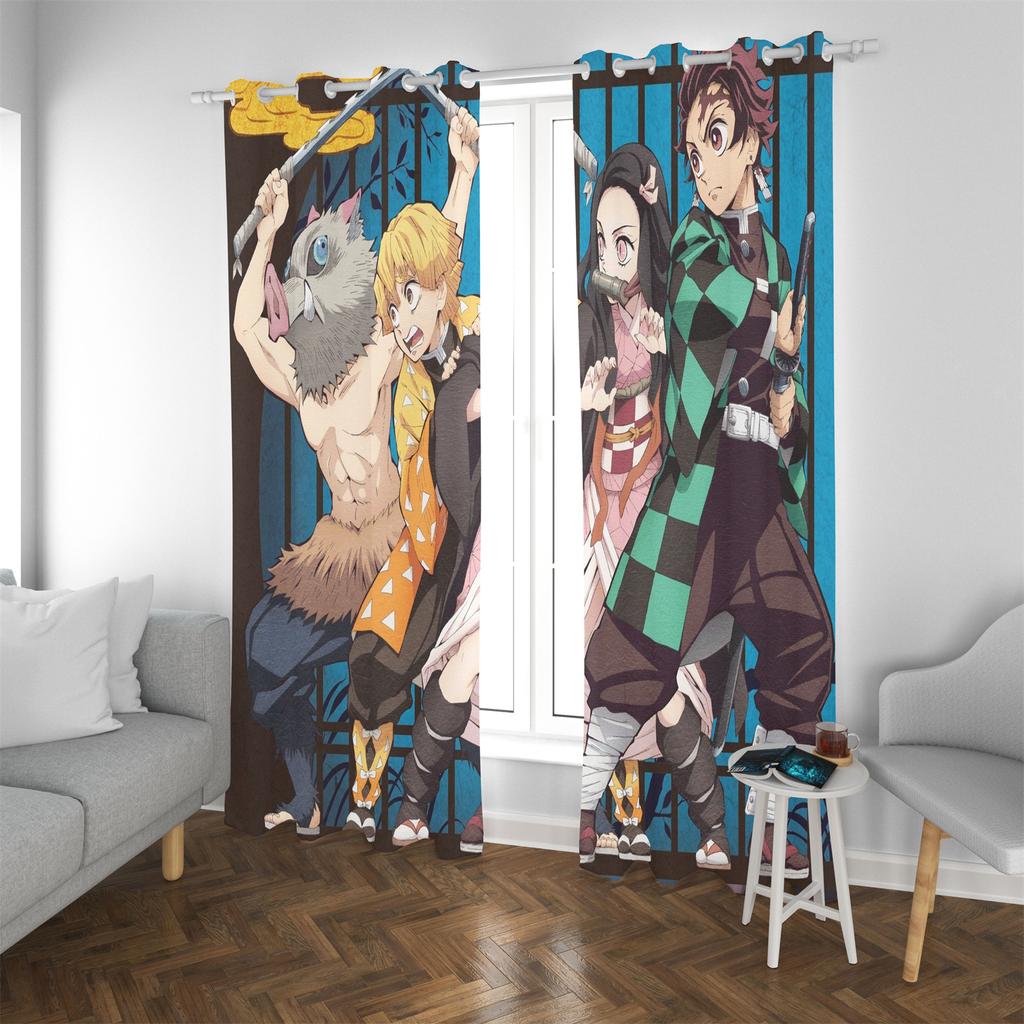 Demon Slayer Cartoon Anime Dustproof  Balcony Screen Curtains For Living Room Bedroom Blackout Curtains Polyester Home