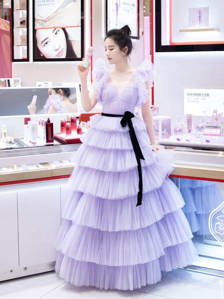 

2025 то же фиолетовое сетчатое платье юбка-торт фея банкет на день рождения XXXL