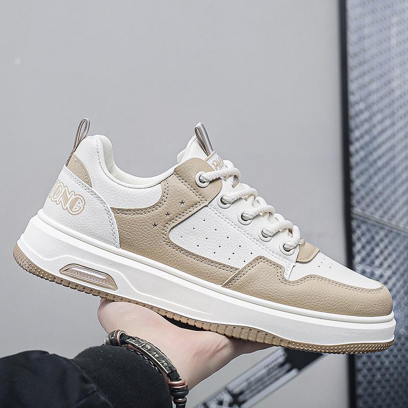 Spring new sports and leisure shoes low-top shoes leather men's thick baseplate shoes