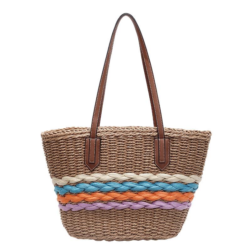 

Shoulder straw bag New rainbow striped straw bag woven bag Vacation beach bag Versatile women s bag хаки