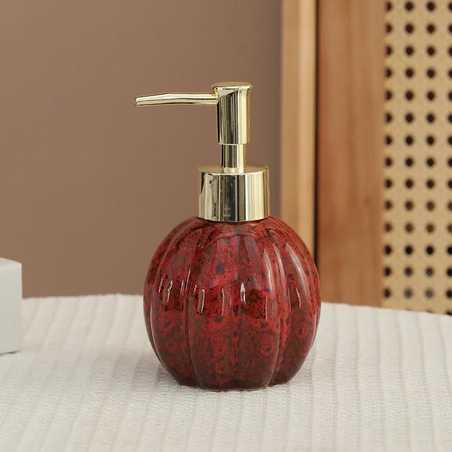 Pumpkin Ceramic Hand Soap Dispenser Bottle for Hotel Bathrooms Multi-Functional Storage Bottle for Shampoo and Body Wash At Home