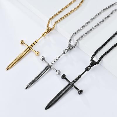 Retro Knight Ancient Sword Weapon Cross Necklace Sword Self -Defense Spiked Titanium Steel Pendant Functional Jewelry