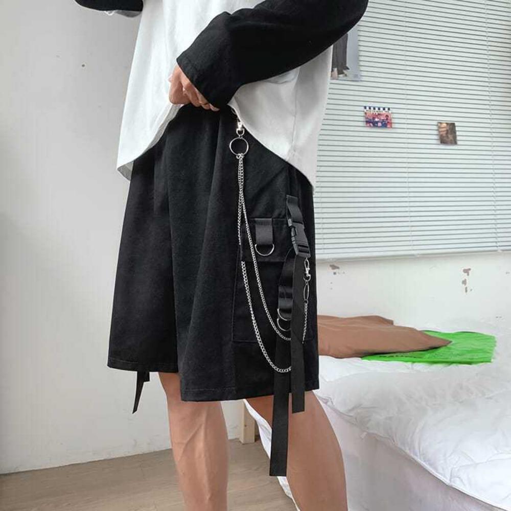 

Рабочие шорты Мужской тренд Корейская версия Инс Хип-хоп Свободные Универсальные Спортивные и повседневные Широкие пятиточечные брюки S чёрный