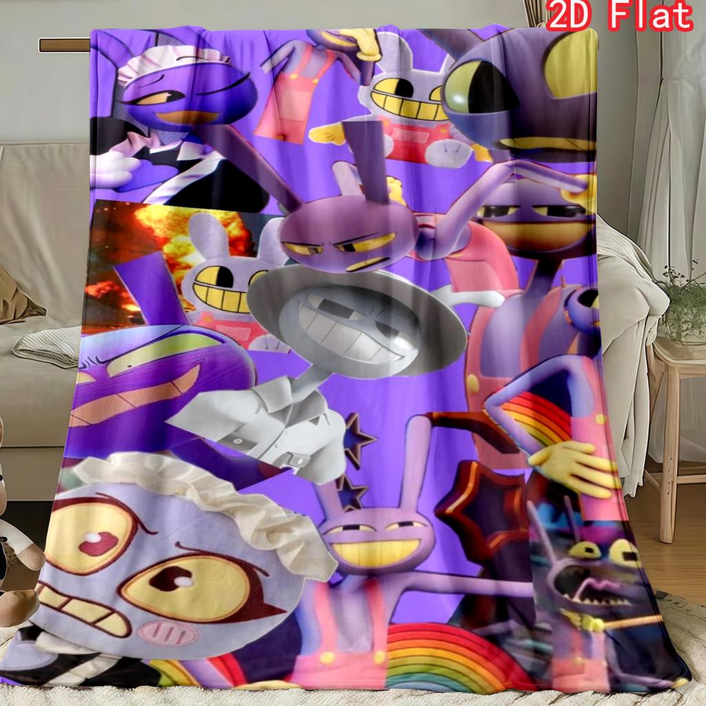 The Amazing Digital Circus Jax Flannel Blanket, Pink Background Grinning Rabbit Character Cozy Throw