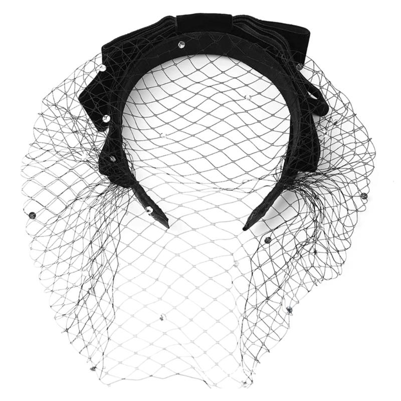Unique Black Veil Mesh Veil Headbands 1920s Fascinator Headpiece Birdcage Veil Hair Decors For Bridal Halloween Parties