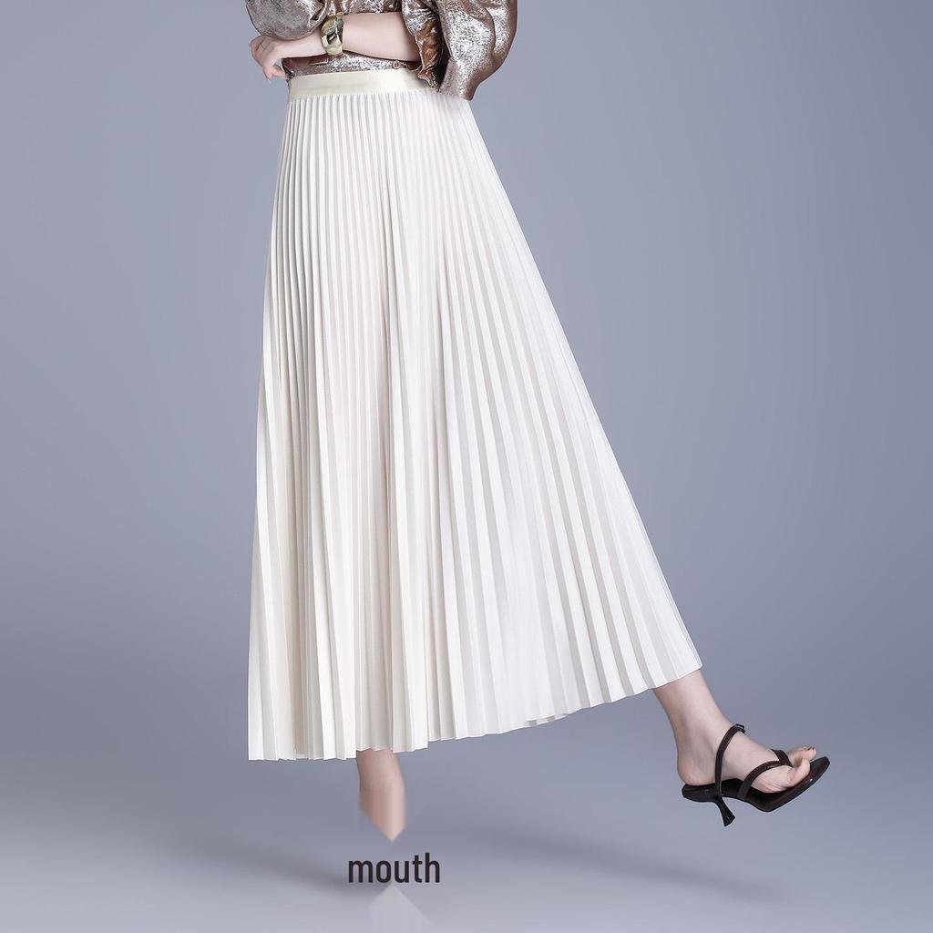 Plisowana spódnica A-line długa z gumką w pasie - Wszechstronny koreański styl - Wiosna-Lato 2026
