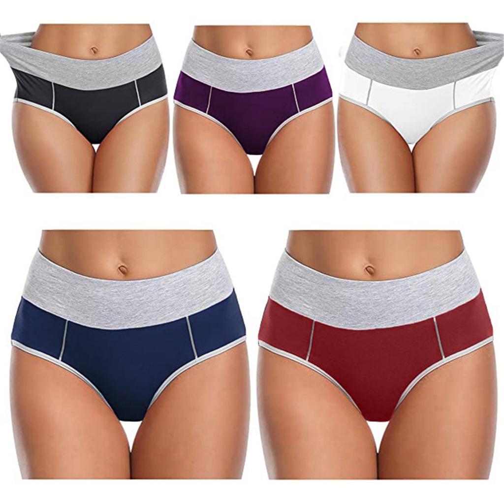 5PC Women Patchwork Color Briefs Leisure Large Size Female Panties Underpants