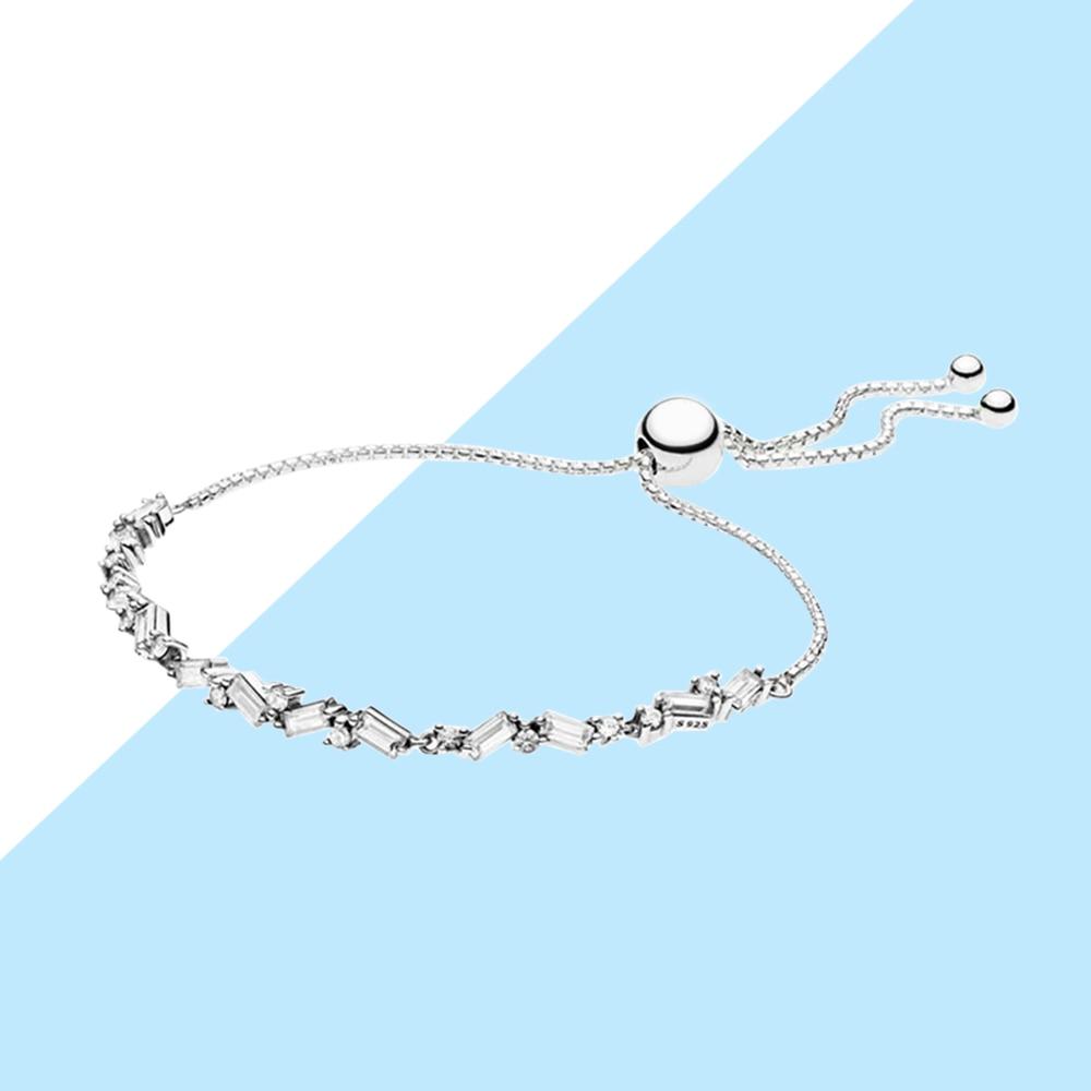 

Luxury Jewelry Fashion Timeless Sterling 925 Silver Sparkling Ice Cube Slider Tennis Bracelet Elegant Popular High Quality Gift