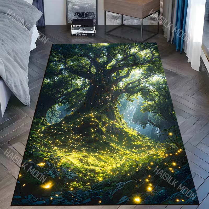 Enchanted Forest with Glowing Tree Print Carpet Rug for Living Room Bedroom Sofa Doormat Home Decor Non-slip Floor Mat