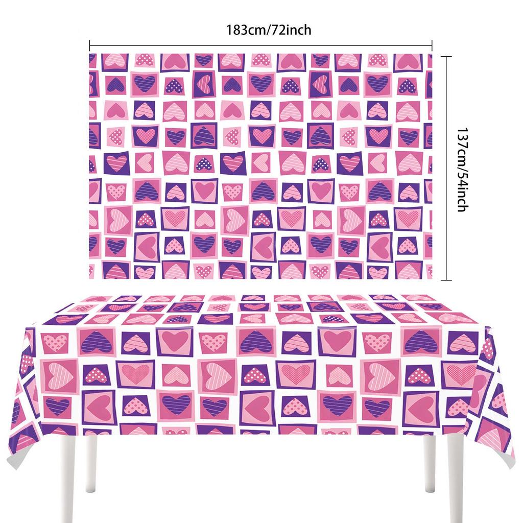 Pink Love Heart Valentine's Day Disposable Tablecloth