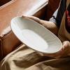 Japanischer Stil Grobkeramik Ovale Platte Jingdezhen Gleiche Platte Einfarbige Reliefplatte Haushaltskeramikplatte Gemüseteller Geschirr