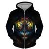 Tiger 3D Print Zip-Up Hoodie Youth Casual Loose Fit Winter Sweatshirt