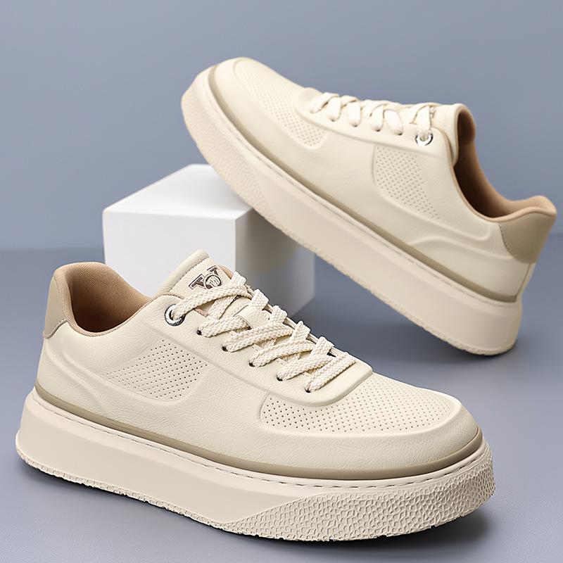 Spring and Summer New Men's Shoes Platform Men's Board Shoes White Shoes Breathable Punching Fashion Driving Shoes