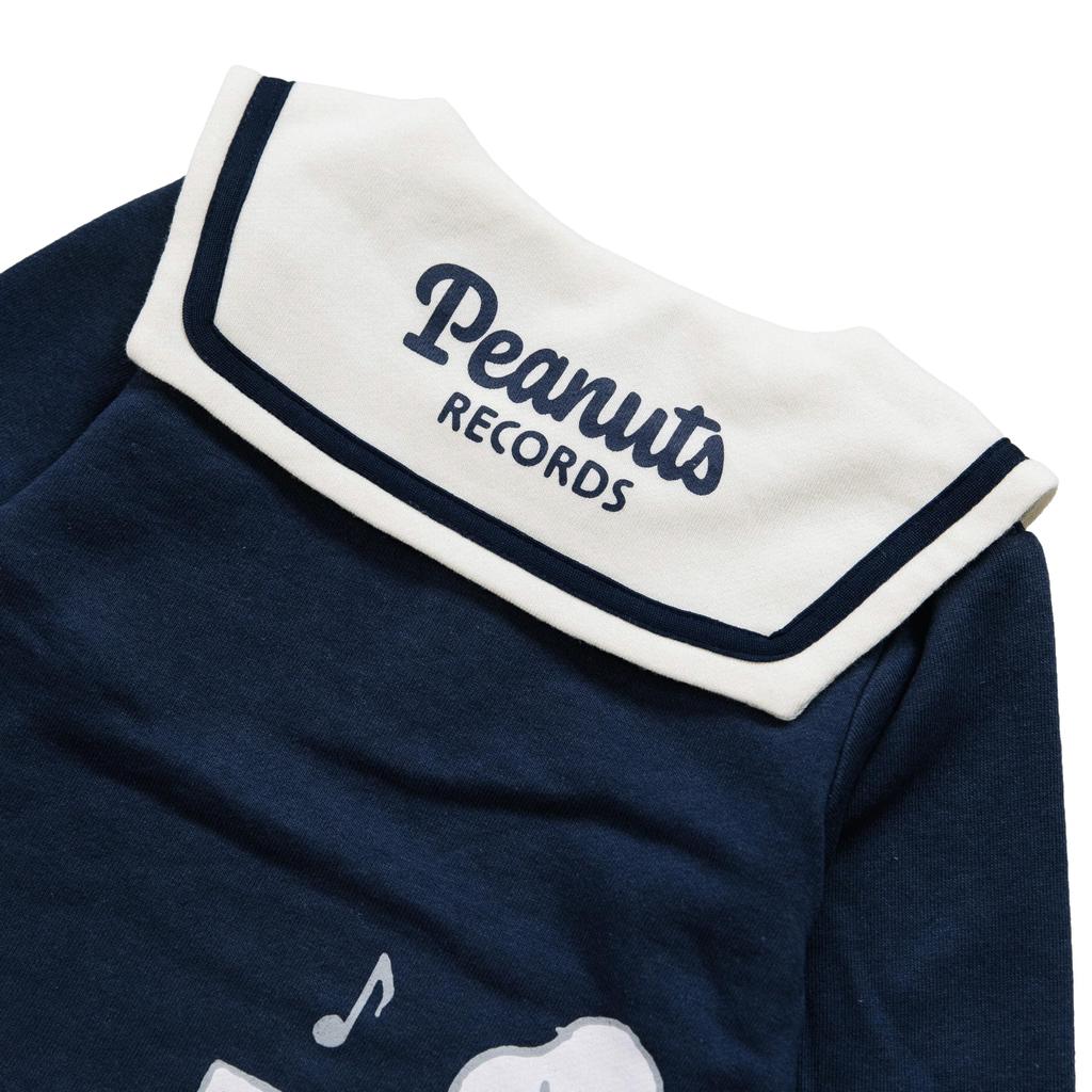 Snoopy fleece sweatshirt with sailor size 90 collar, navy,