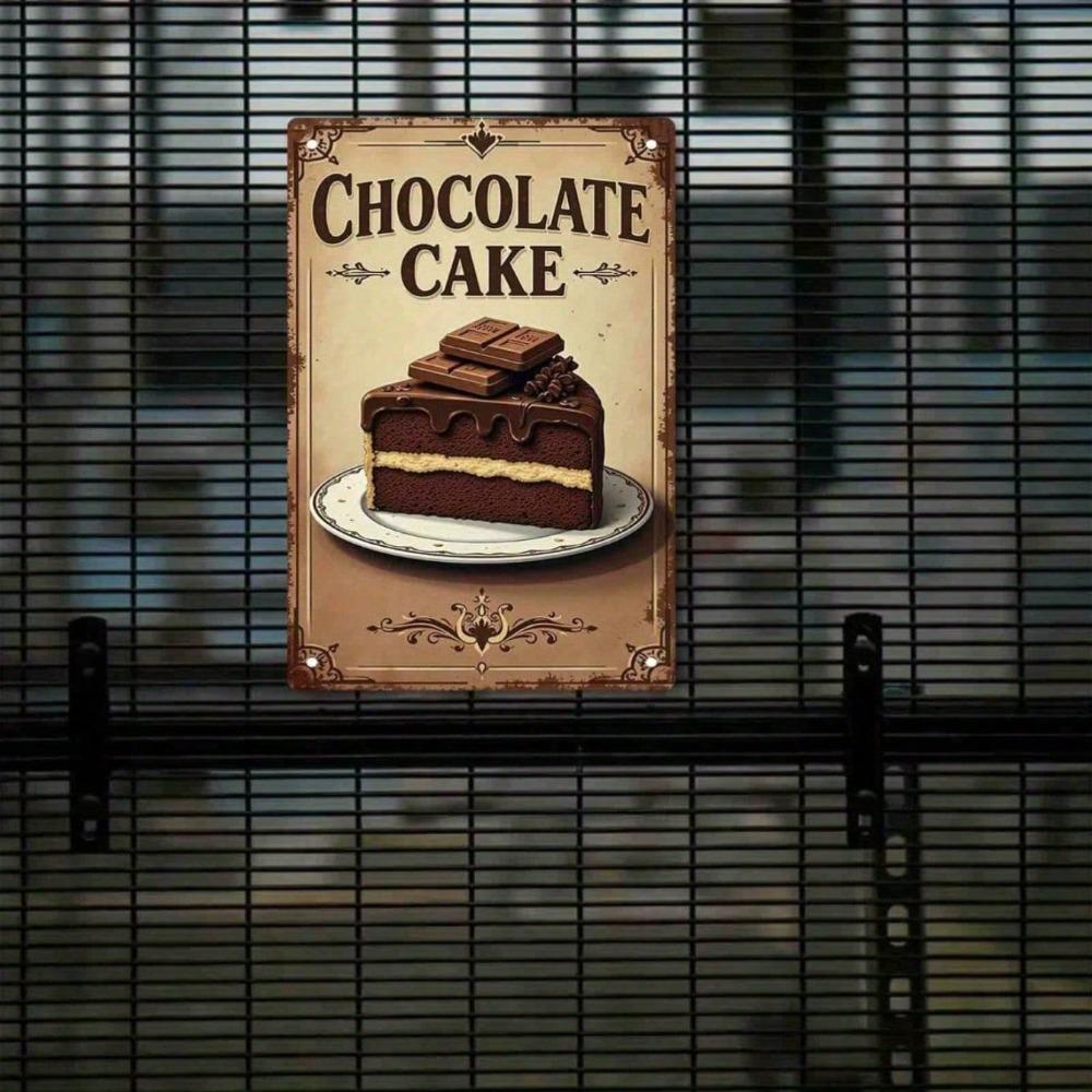 Retro Chocolate Cake Metal Sign, Vintage Rustic Iron Wall Art for Cafe Garden Bathroom, 7.8x11.8 Inch