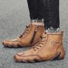 New Men's Quality Leather Ankle Boots Men Sneakers Outdoor Lace-Up Casual Shoes Fashion Winter Plus Velvet Casual Driving Boots