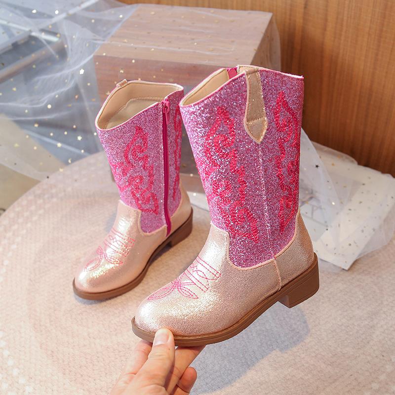 Kinder Mode Stiefel 3-18 Jahre Bestickt Jungen Mädchen Westernstiefel Größe 27-36 Herbst und Winter Hohe Kinderstiefel Schuhe