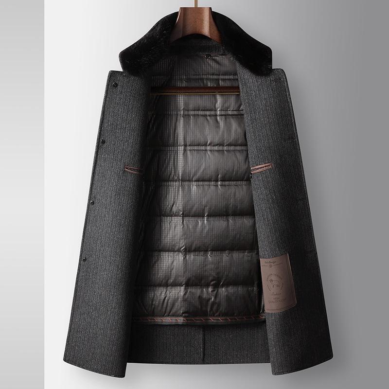Autumn and Winter Mink Stand-up Collar Middle-aged and Young People Business Unloading Down Liner Double-sided Tweed Jacket