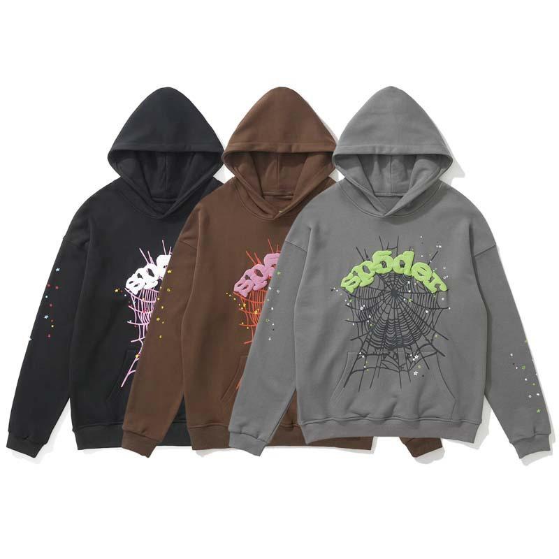 Sp5der 555555 Unisex Spinnennetz-Hoodie mit Schaumstoff-Schriftzug