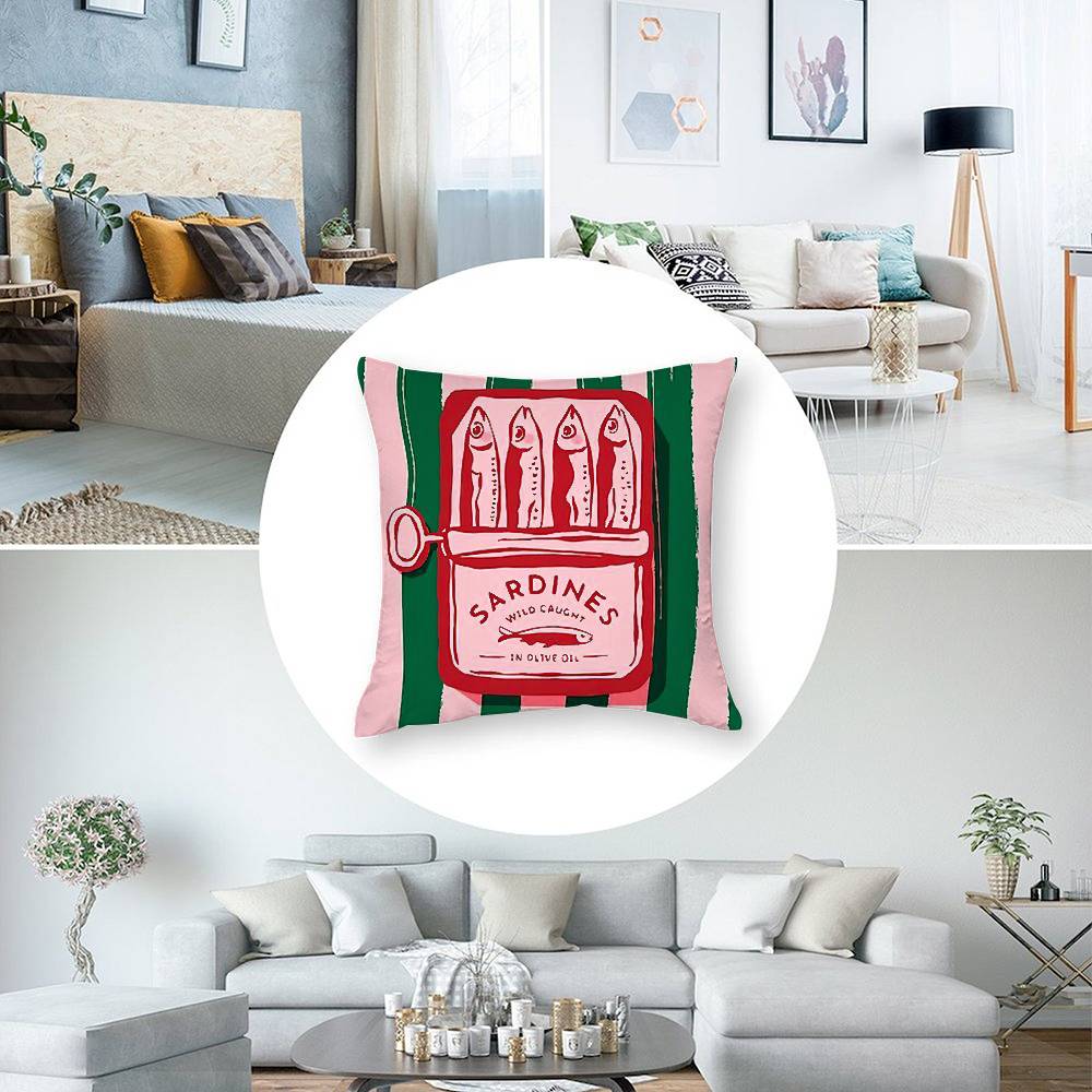 Coastal Charm Sardine Can Pillow Case 3D Print Polyester Fiber 40*40cm Home Sofa Throw Decoration Festival Gift