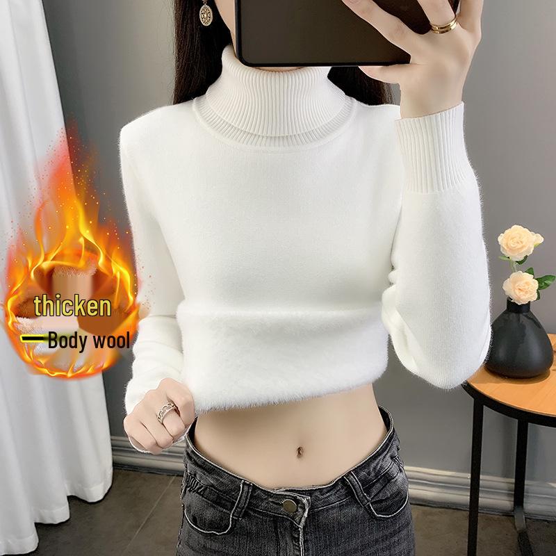 2025 Women's Fleece Knit Round Neck Sweater - Warm, Thick, Plus Velvet One-Piece Base Layer for Autumn/Winter