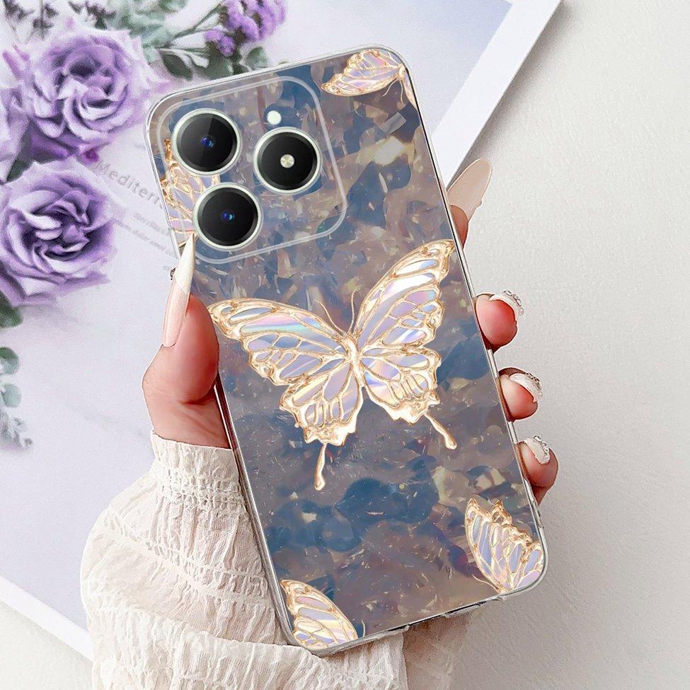4G Clear For Realme Note 60 Case RMX3933 Luxury Butterfly Love Flowers Cool Lion Painted Phone Case For Realme Note 60X RMX3938