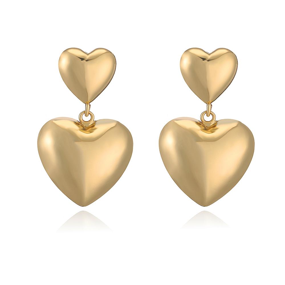 HECHENG,ss Steel Metal Heart Love Stud Earrings 18K Gold Plated Waterproof Zircon Accessories Gift