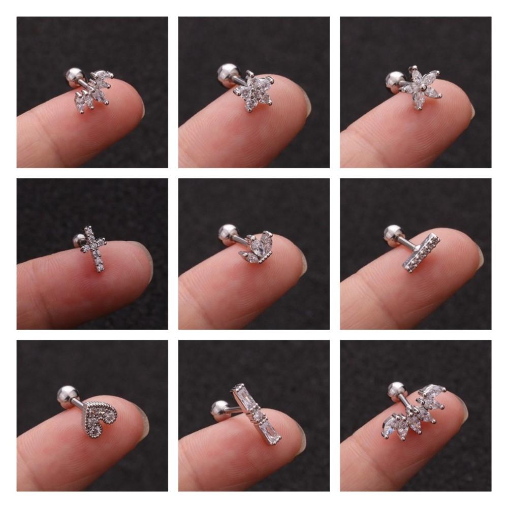 1PC INS Small Helix Piercing Earring For Women Bijou Elagent Cute Heart Cross Crown Cubic Zircon Ear Stud Jewelry Gift KAE348-M