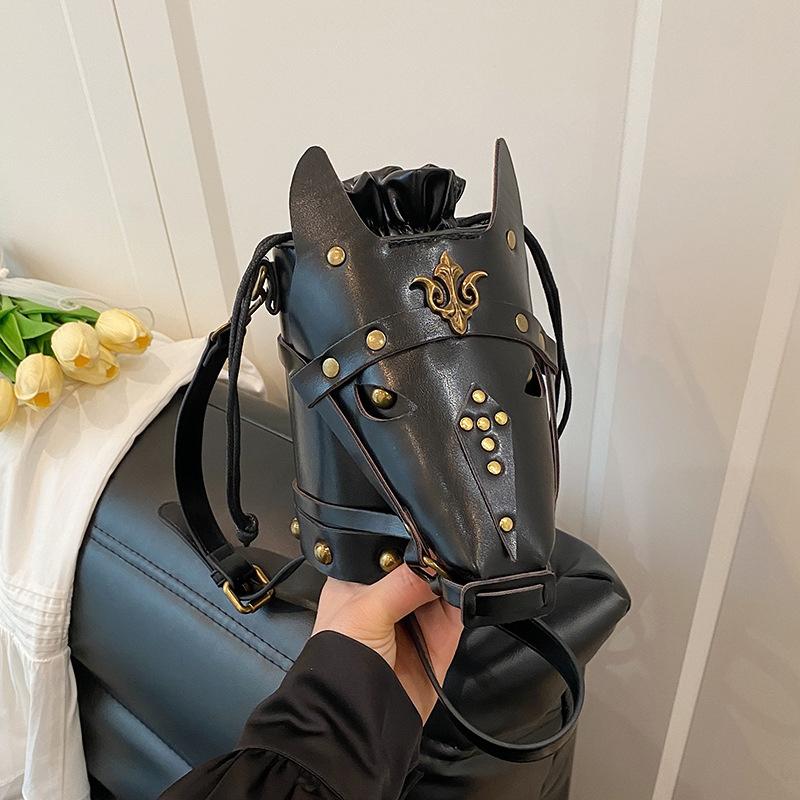 Funny Shoulder Bag Vintage Style Creative Horse Head Mask Bucket Bag Unique Niche Single Shoulder Crossbody Bag for Women