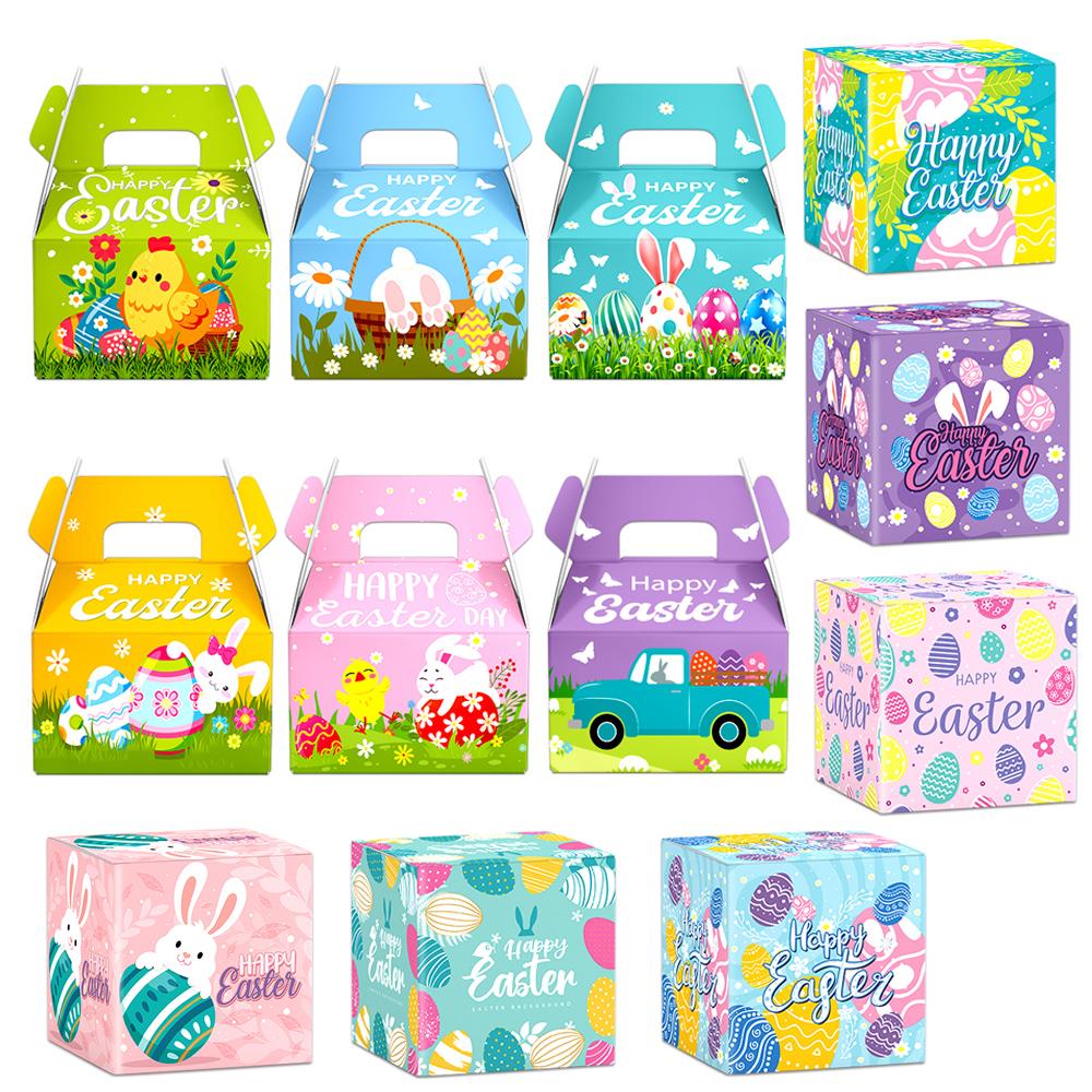 6/12pcs Easter Decorative Gift Box Treat Boxes Bunny Eggs Chick Easter Basket Candy Cookie Box for kids Easter Party Favor Gifts