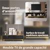 Meuble TV moderne - MODERNLUXE - 160x37,5x48 cm - 4 portes - MDF + Métal - Noir + Doré - Texture géométrique